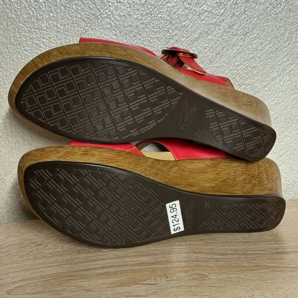 Dansko Adele Nappa Coral Leather Size 38 US 7.5 Wedge Buckle Slingback Sandals - Picture 6 of 13